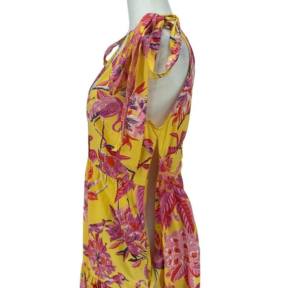 Banjanan Carnation Flamingo Rhododendron Ruffle Maxi Dress Size Small Yellow - Picture 8 of 13